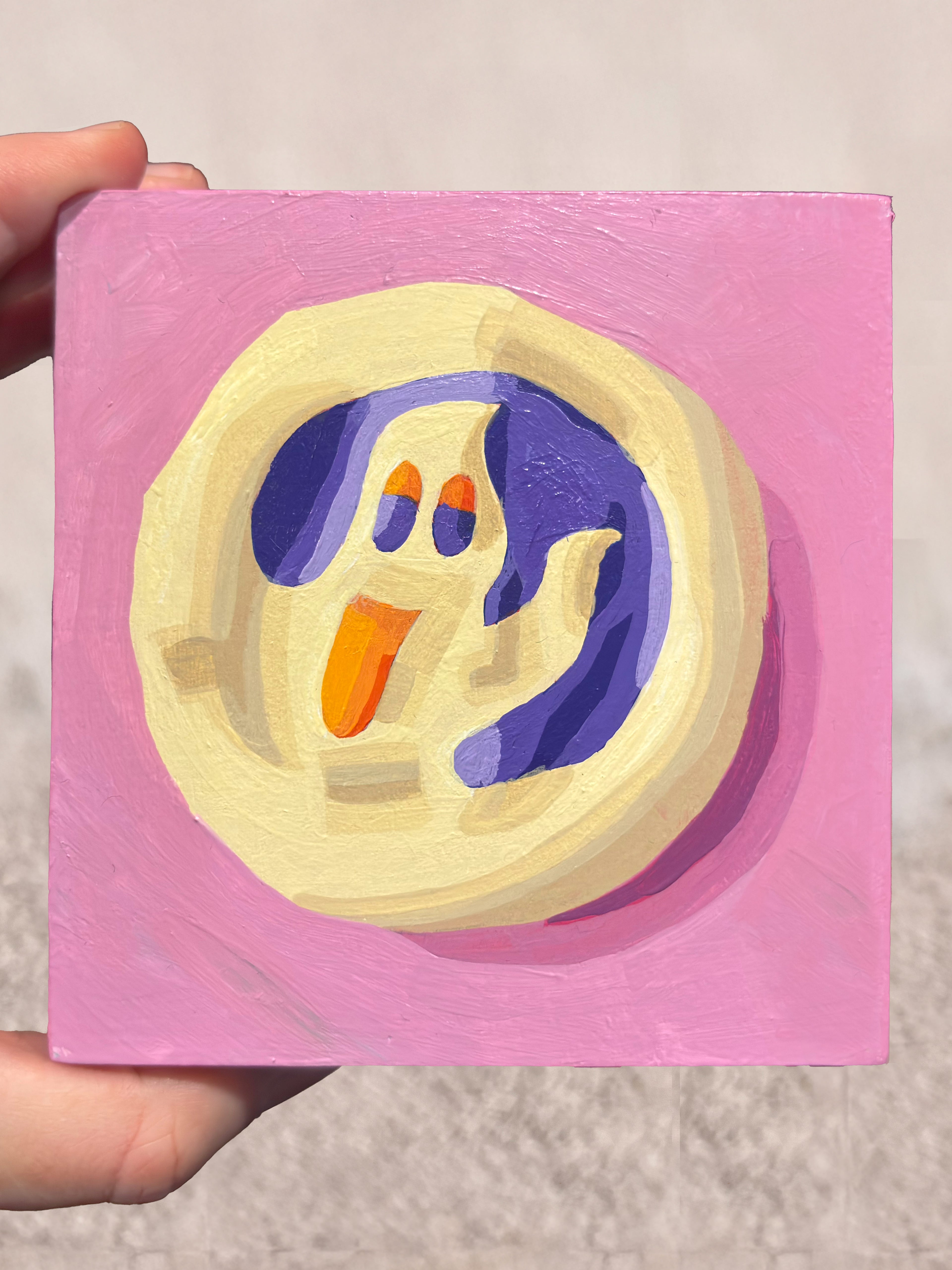 GHOST COOKIE 4 x 4 Acryclic on Wood Original Artwork