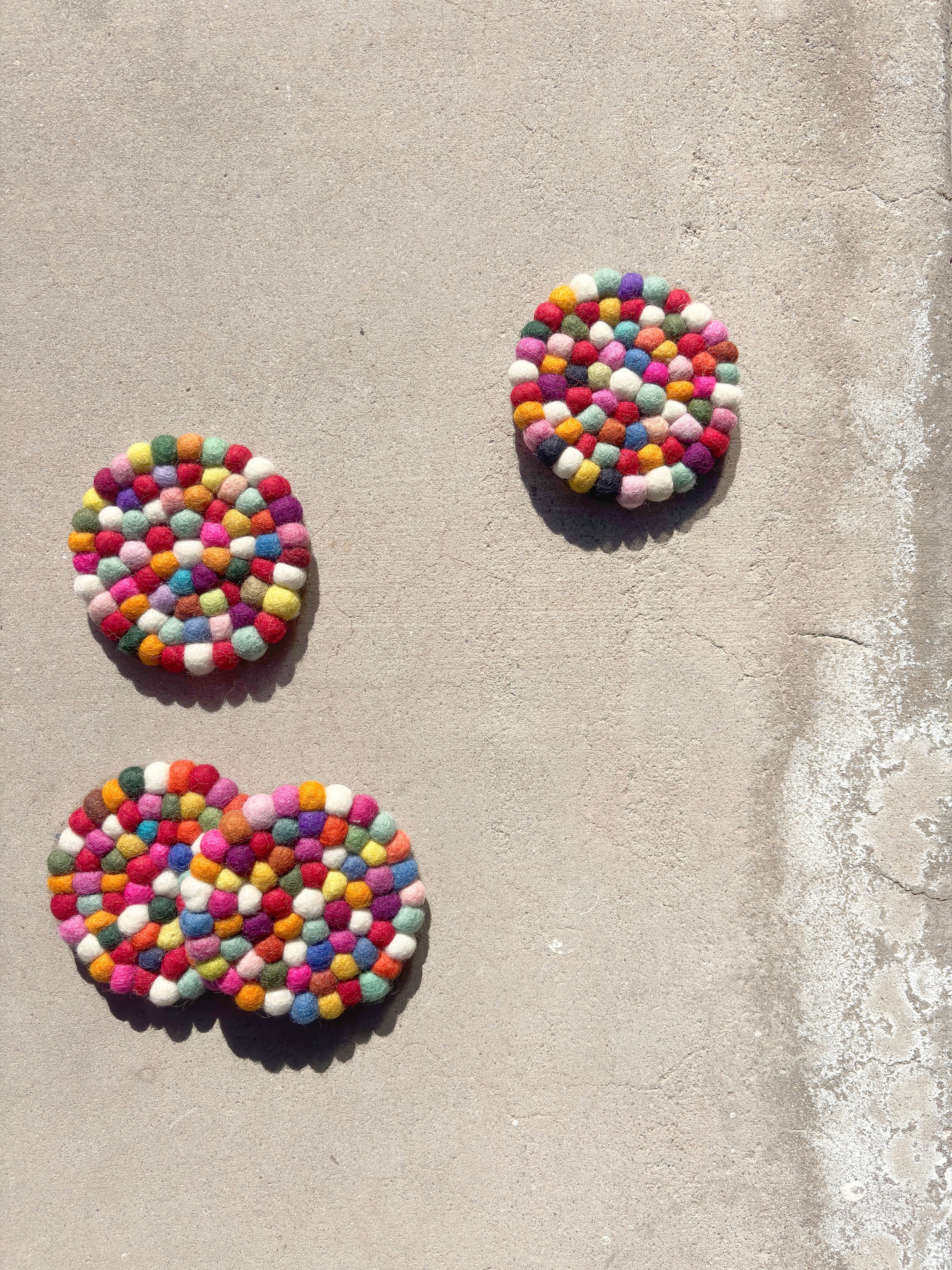 Handfelted Wool Ball Coasters (Set of 2)