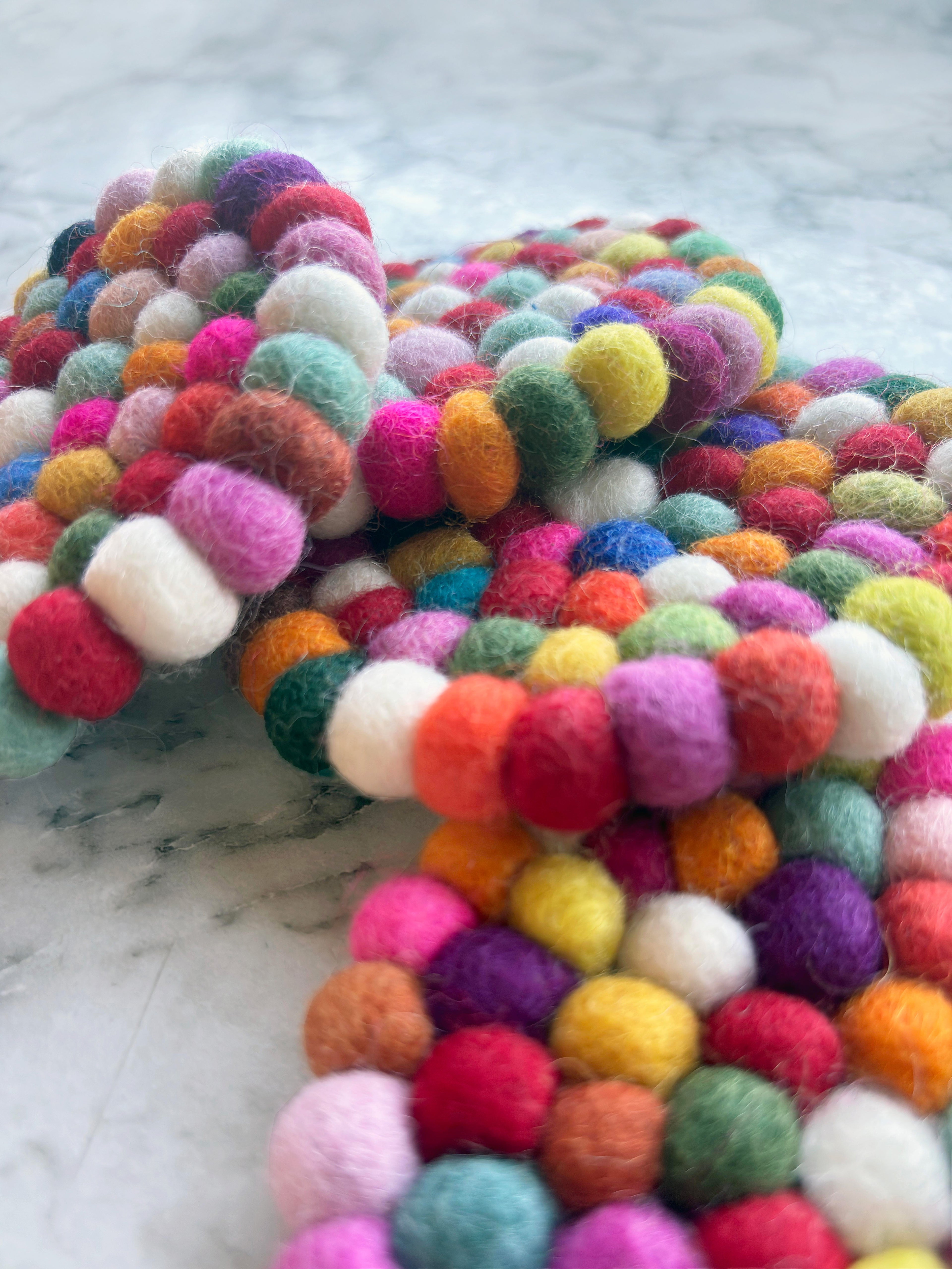 Handfelted Wool Ball Coasters (Set of 2)