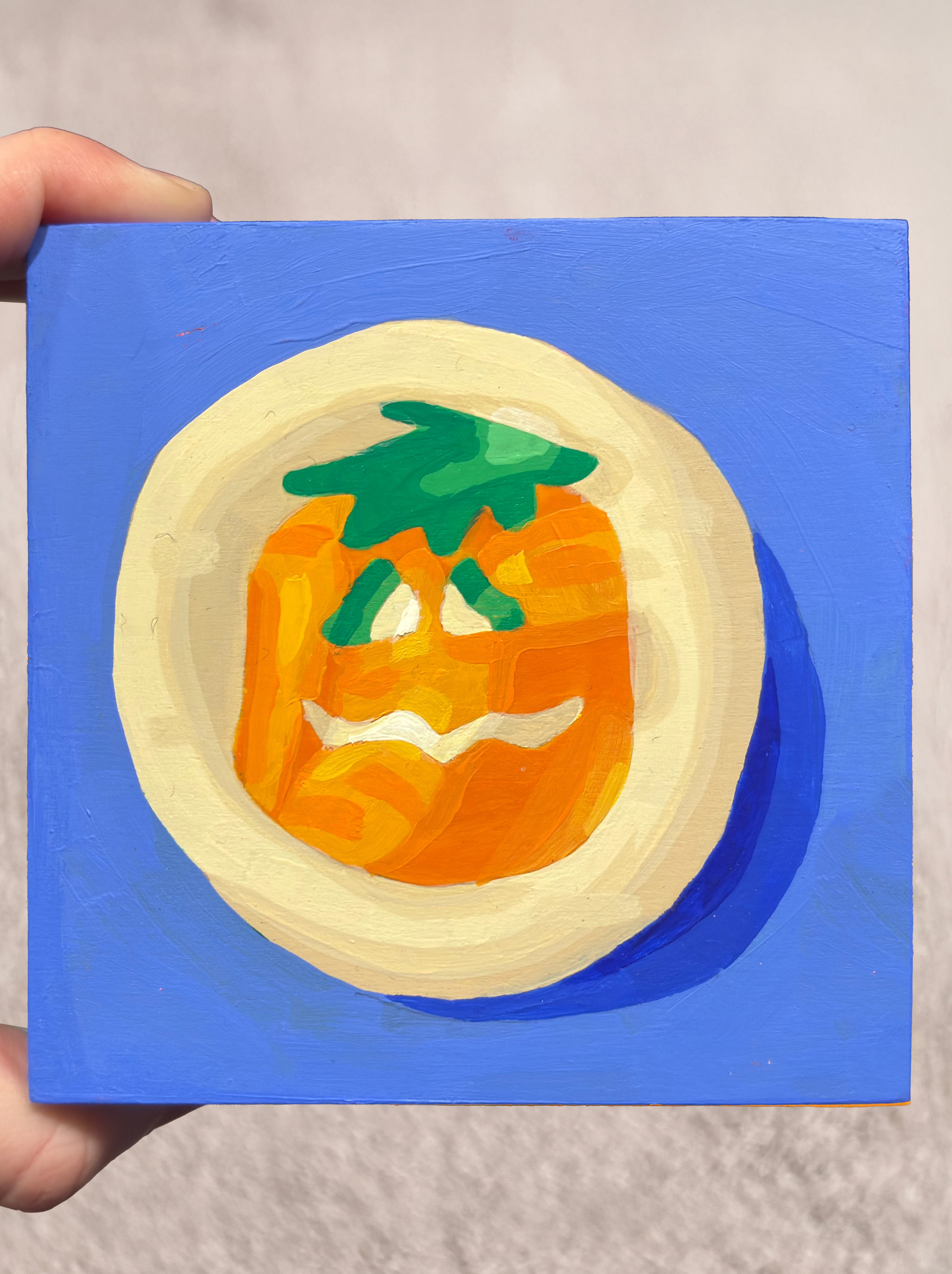 PUMPKIN COOKIE 4 x 4 Acryclic on Wood Original Artwork